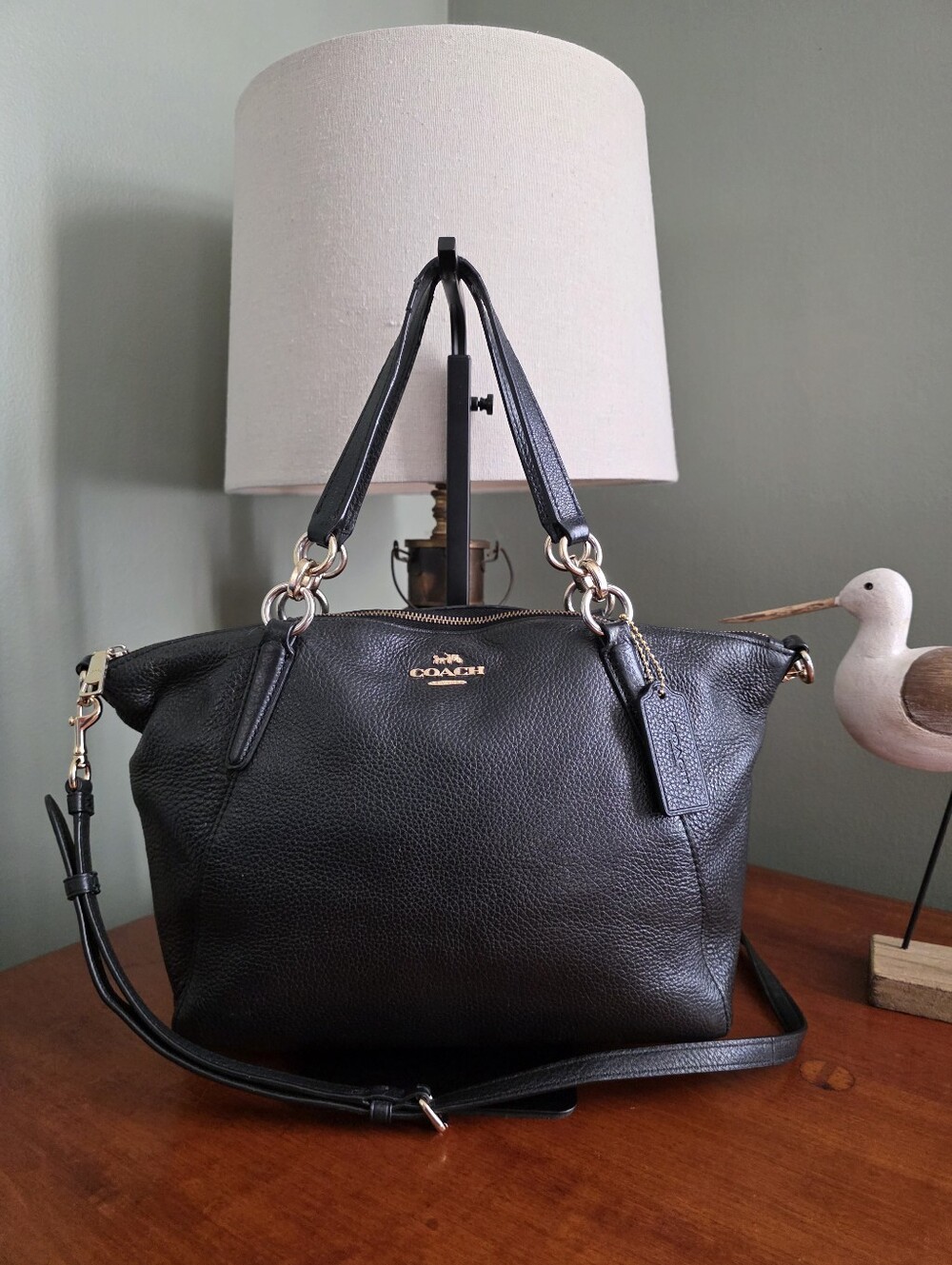 Coach F28993 Small Kelsey Satchel Black Pebbled Leather Crossbody Bag